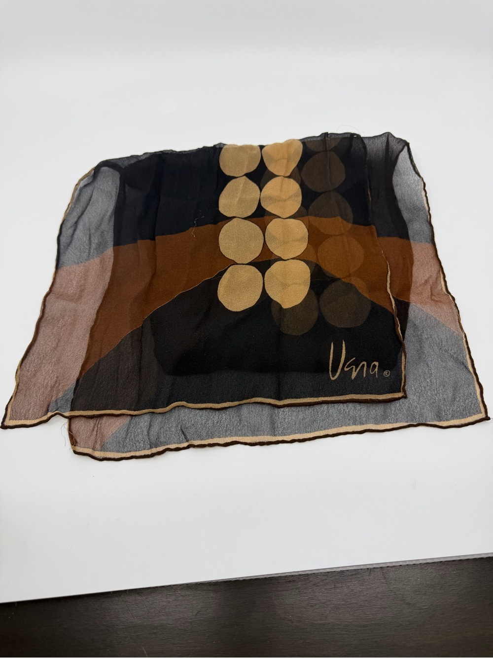 Vintage 70s Black and Brown chiffon Geometric Scarf